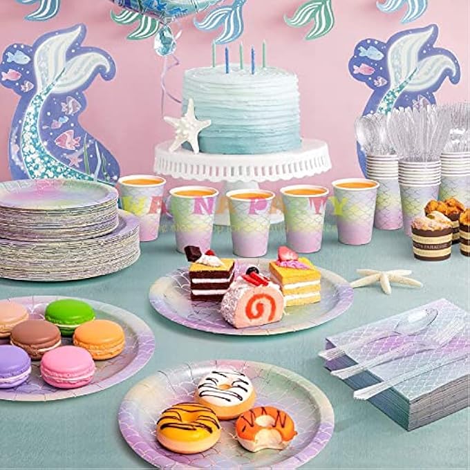 MERMAID THEME PAPER NAPKINS  UNDERWATER THEME BIRTHDAY DECORATIONS FOR GIRLS, MERMAID SUPPLIES FOR KIDS, DISPOSABLE TABLEWARE  16 PCS - Image 4